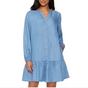NEW Buffalo David Bitton Chambray Dress Blue Denim Flowy Size Small Long Sleeved
